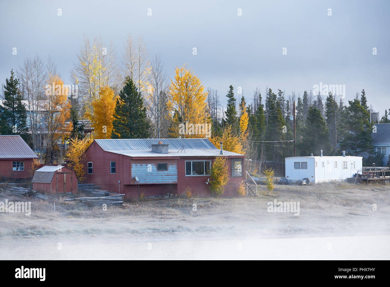Foggy misty autumn landscape in Colorado, USA Stock Photo - Alamy