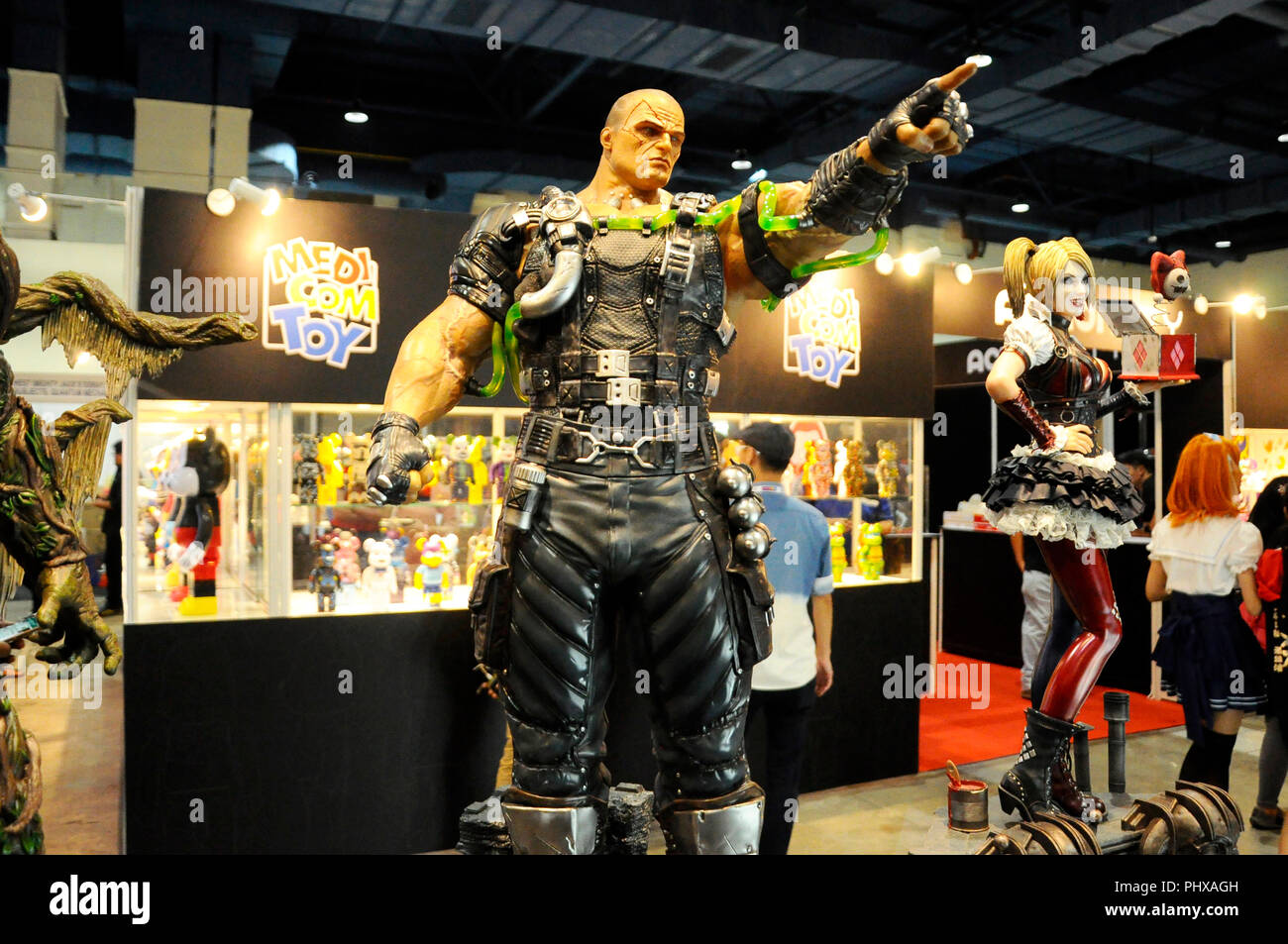 Fiction super villain action figure character of Bane from DC movies and comic. Bane action figure toys in various size display for the public. Stock Photo