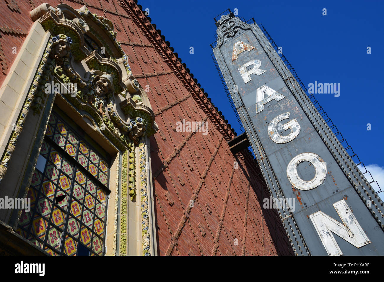 The marque to The Aragon Ballroom, which hosts live shows and events in Chicago's north side Uptown neighborhood. Stock Photo