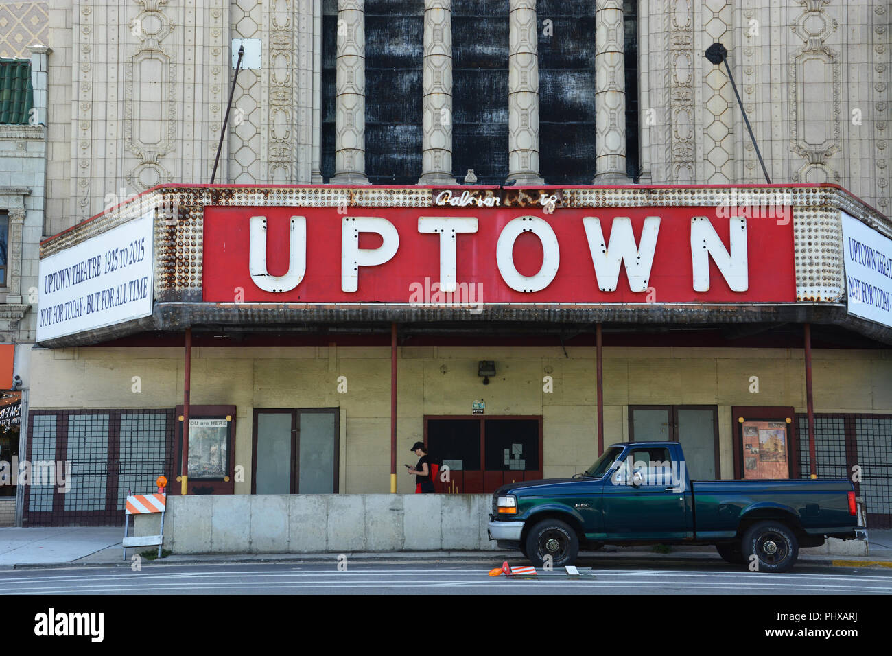 Opened in 1925, the Uptown Theater was a 4,381 seat movie palace and switch to live entertainment shows in the 1970's. The theater closed in 1981. Stock Photo