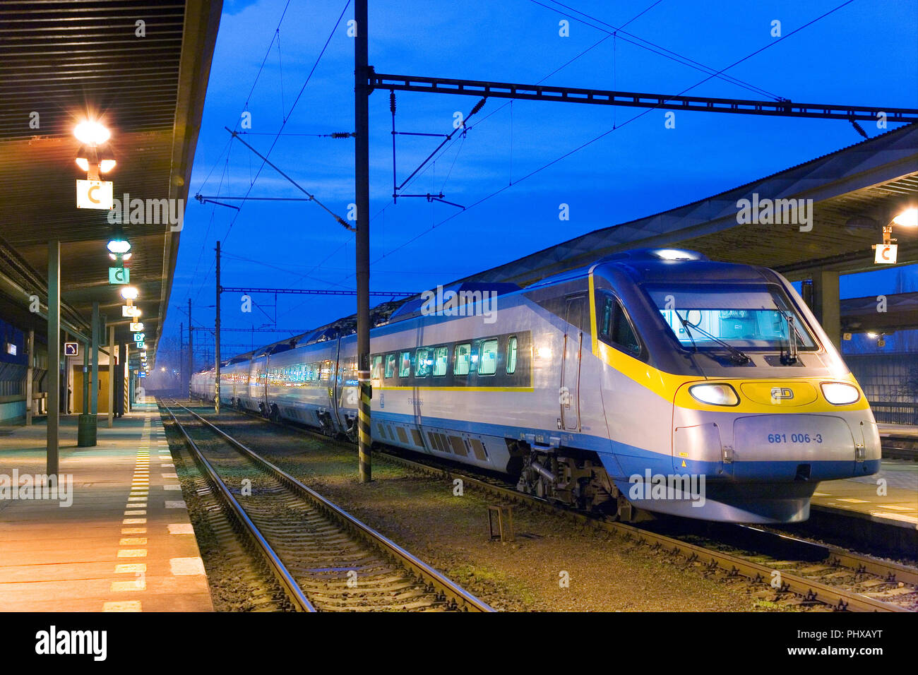 PRAGUE, CZECH REPUBLIC JAN 17, 2008 Czech railways express train SC Super City Pendolino