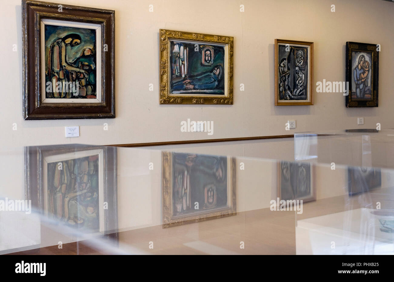 Paintings by Georges Rouault hang in the Kiyoharu Shirakaba Art Gallery inside the grounds of the Kiyoharu Art Colony in Hokuto City, Yamanashi Prefec Stock Photo