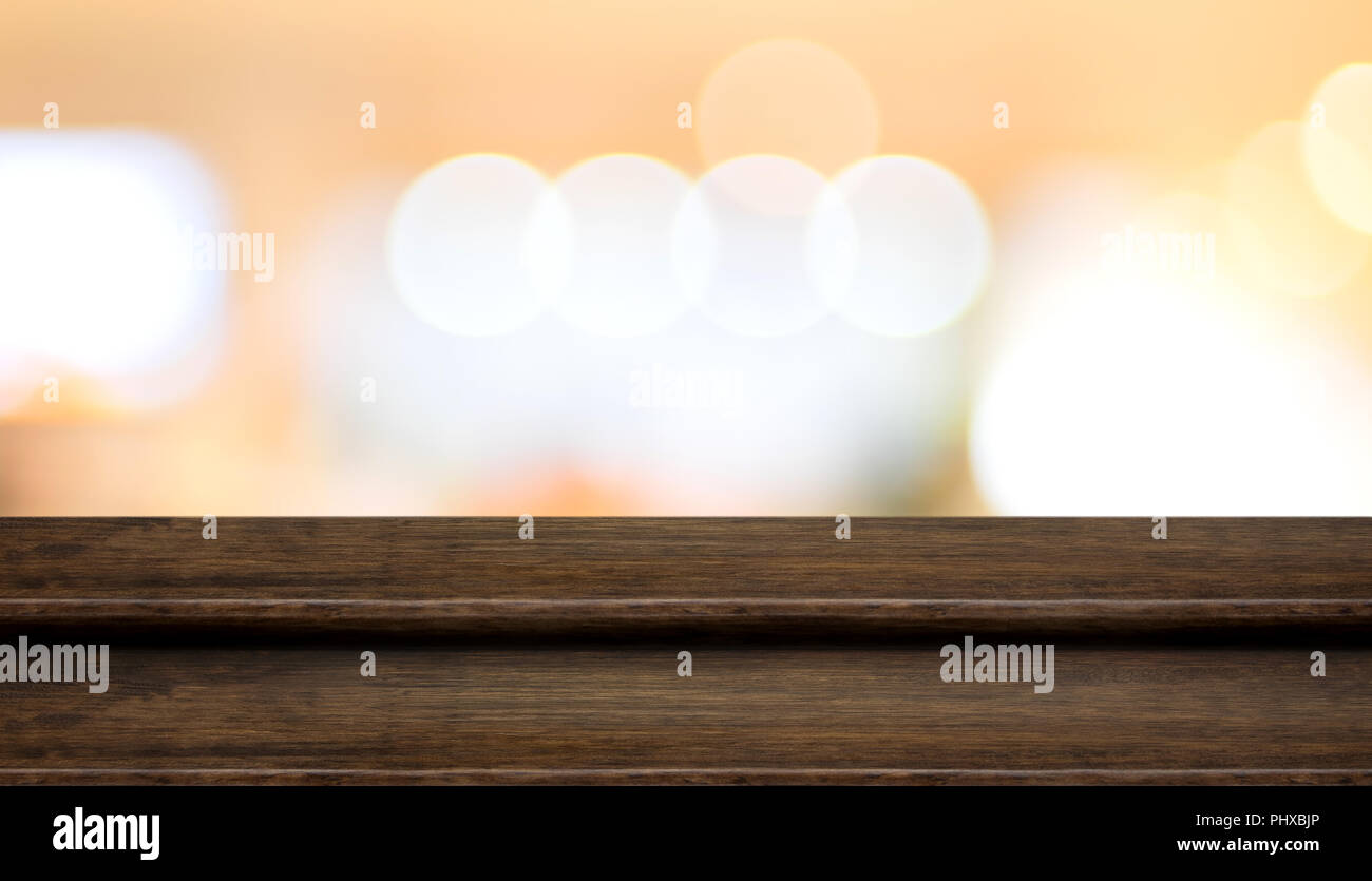 Empty Step Dark Wood Table Top Food Stand With Blur Orange