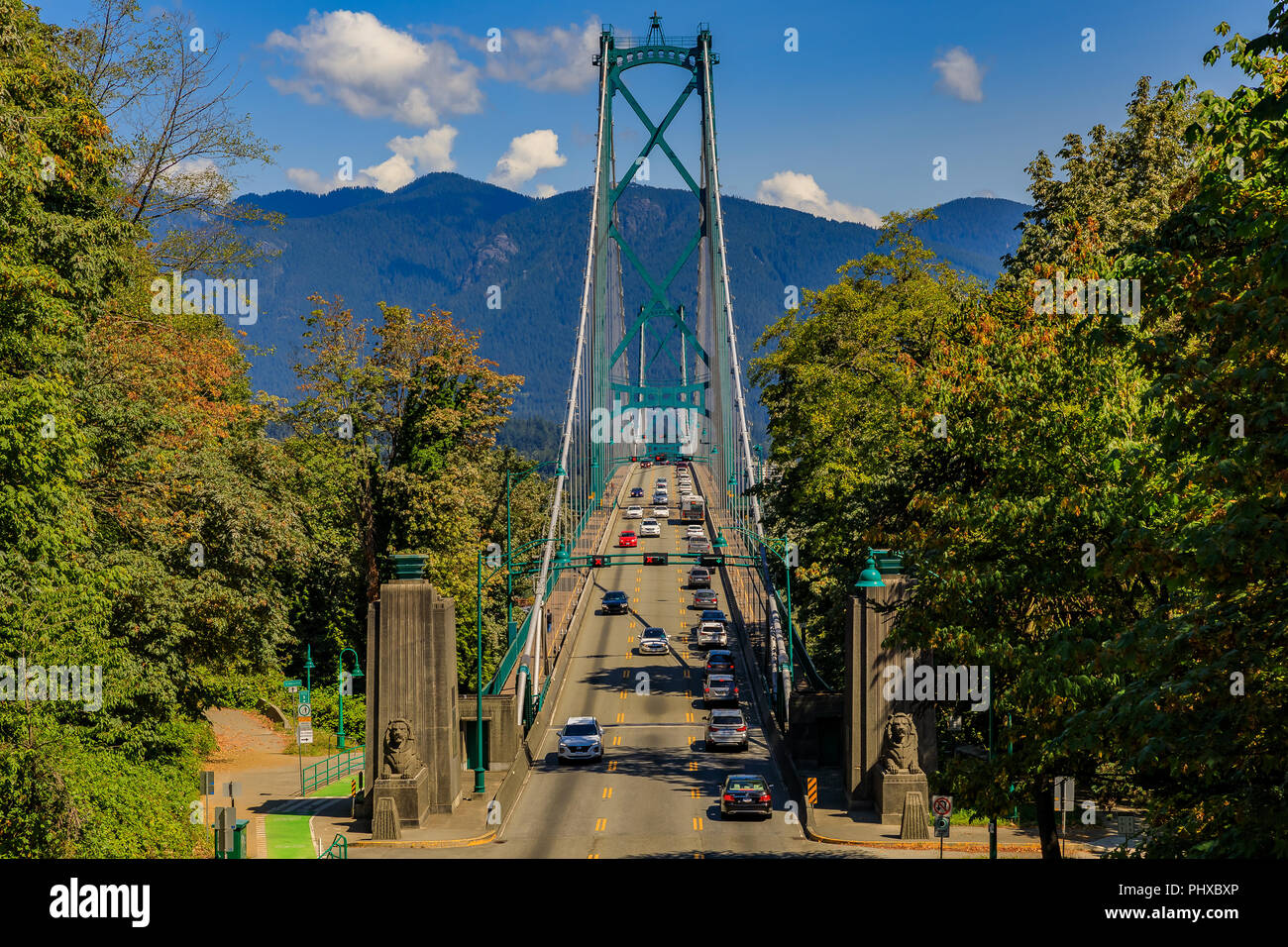 Famous Lions Gate Suspension Bridge or First Narrows Bridge in Stanley