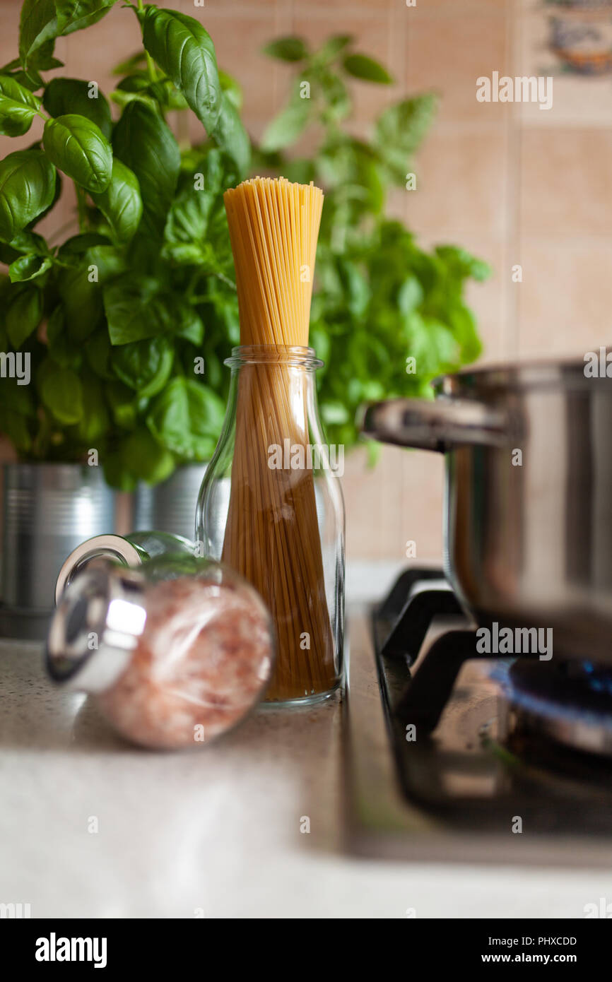 Cooking spaghetti in a pot Stock Photo Alamy