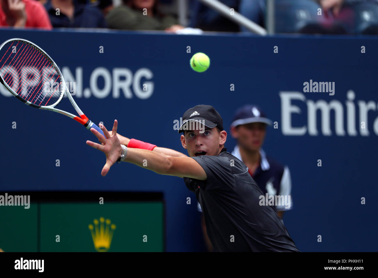 New York, United States. 02nd Sep, 2018. Flushing Meadows, New York - September 2, 2018: US Open Tennis: Number 9 seed, Dominic Thiem of Austria in action against Kevin Anderson of South Africa during their fourth round match at the US Open in Flushing Meadows, New York. Thiem won in straight sets. Credit: Adam Stoltman/Alamy Live News Stock Photo