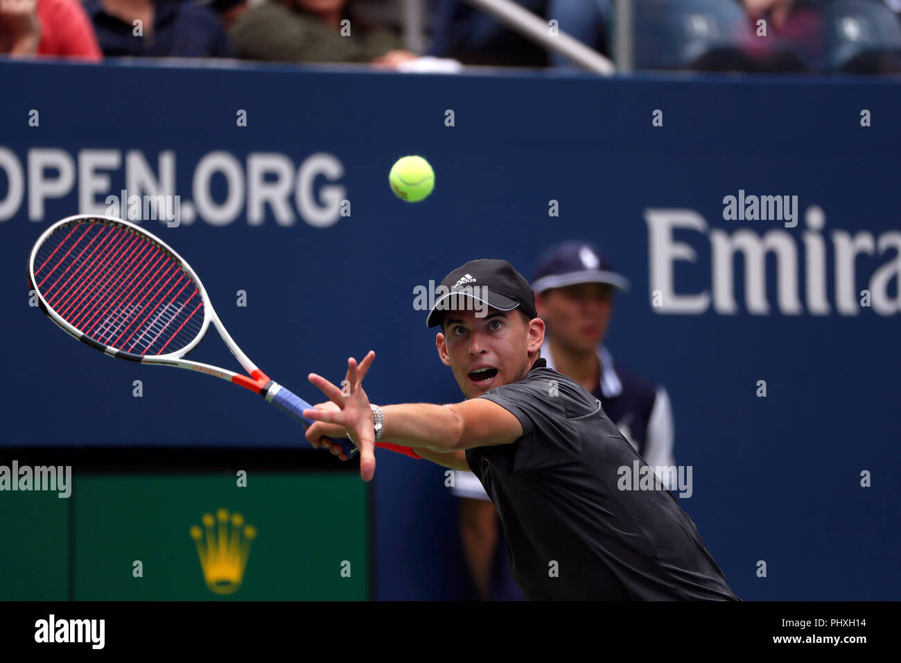 New York, United States. 02nd Sep, 2018. Flushing Meadows, New York - September 2, 2018: US Open Tennis: Number 9 seed, Dominic Thiem of Austria in action against Kevin Anderson of South Africa during their fourth round match at the US Open in Flushing Meadows, New York. Thiem won in straight sets. Credit: Adam Stoltman/Alamy Live News Stock Photo