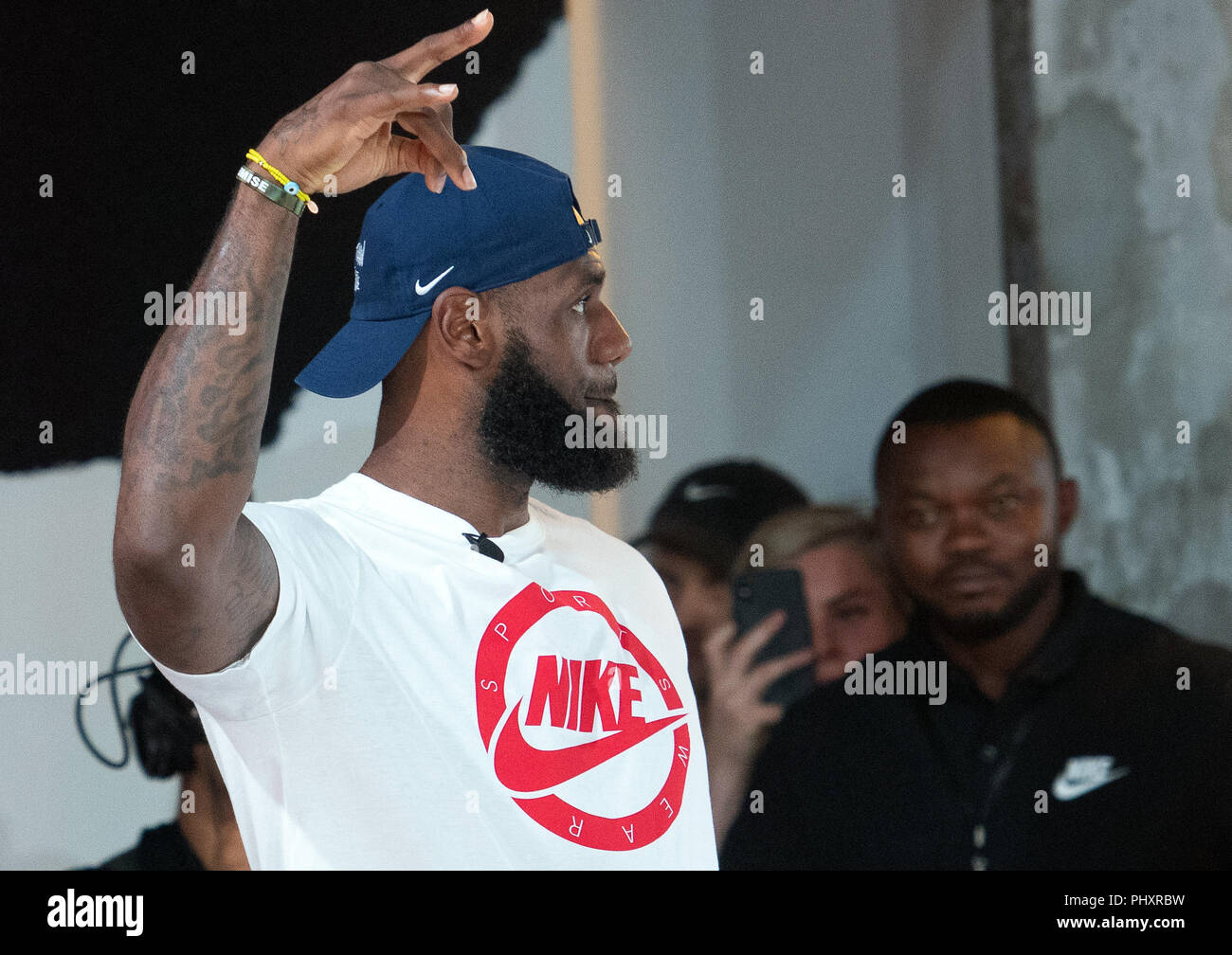 Berlin, Germany. 02nd Sep, 2018. 02.09.2018, Berlin: LeBron James, NBA  professional of the Los Angeles Lakers, can be seen on the promotional tour  "More than an athlete". The two-time Olympic champion has