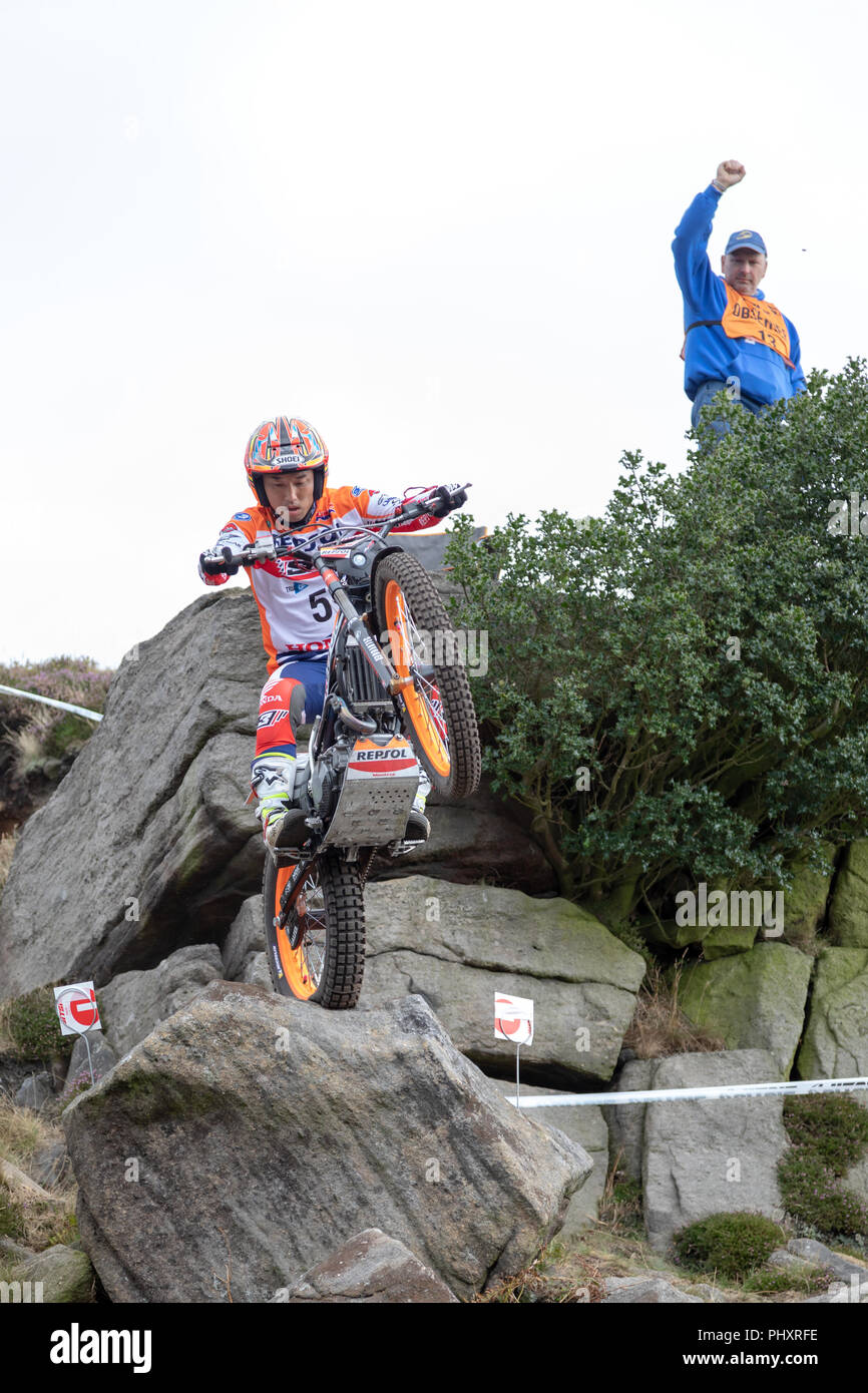 Silsden, UK. 2nd September 2018. The best International riders contest the British round of The World Trials GP. Results - First Place - Toni Bou. Second - Adam Raga. Third - Miquel Gelabert. Fourth - Takahisa Fujinami. Credit: RHB/Alamy Live News Stock Photo