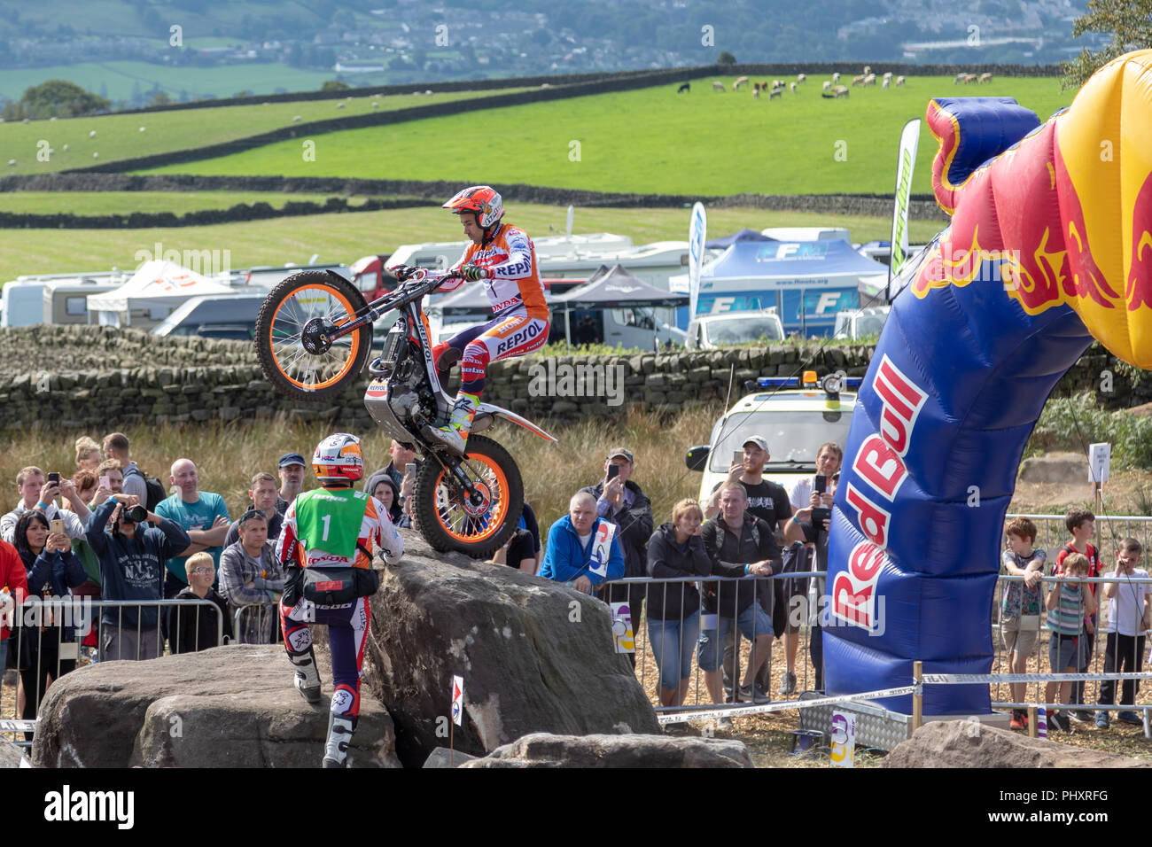 Silsden, UK. 2nd September 2018. The best International riders contest the British round of The World Trials GP. Results - First Place - Toni Bou. Second - Adam Raga. Third - Miquel Gelabert. Fourth - Takahisa Fujinami. Credit: RHB/Alamy Live News Stock Photo
