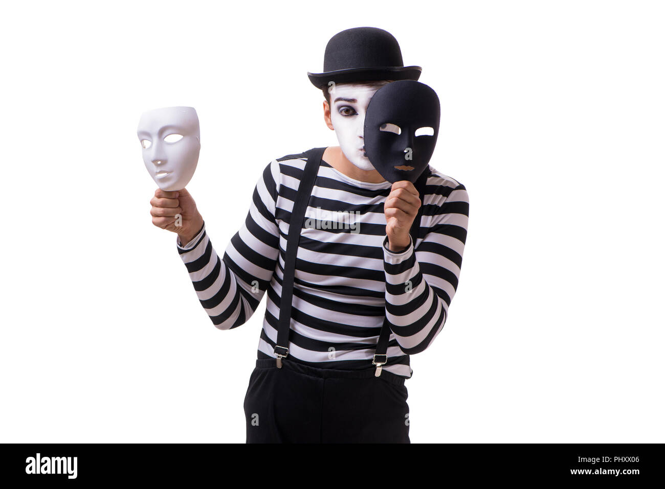 Mime with masks isolated on white background Stock Photo - Alamy