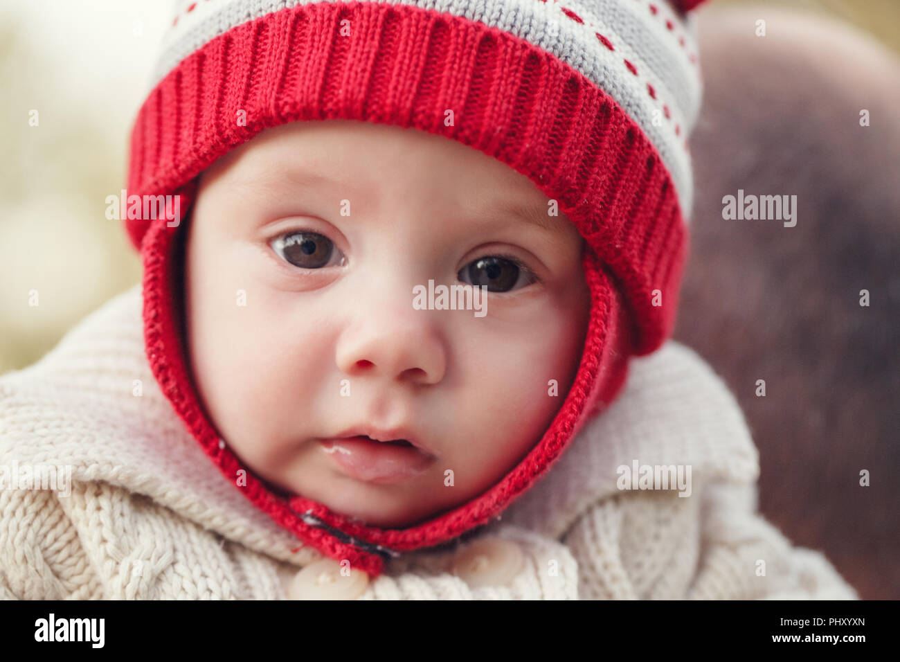 Closeup portrait of adorable baby boy in wooden cot Stock Photo - Alamy