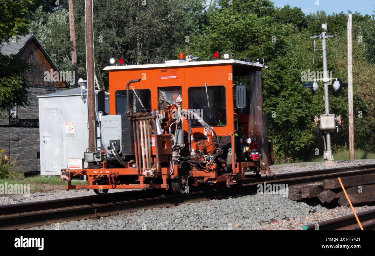 repair of the rail road ties with carts Stock Photo