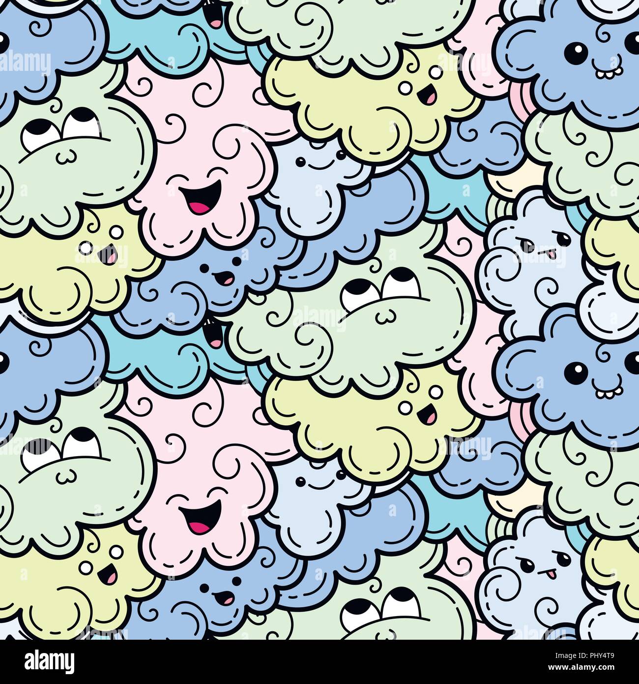 Seamless pattern with funny doodle clouds for prints, designs and ...
