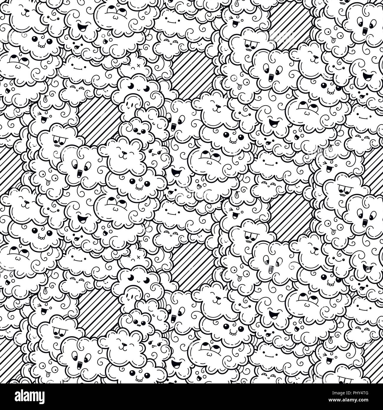 Seamless pattern with funny doodle clouds for prints, designs, cards ...