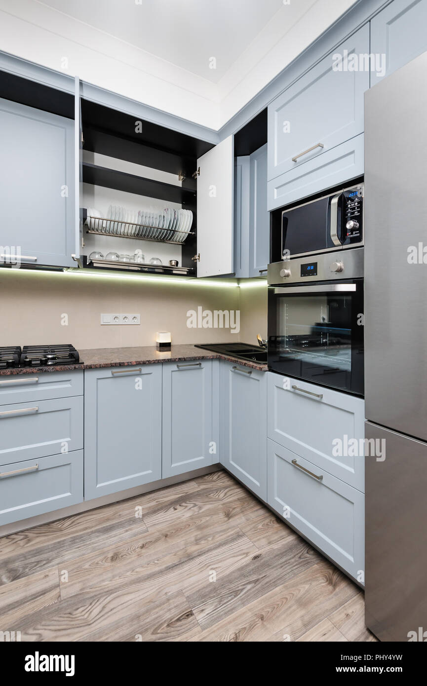 Modern grey kitchen interior Stock Photo - Alamy