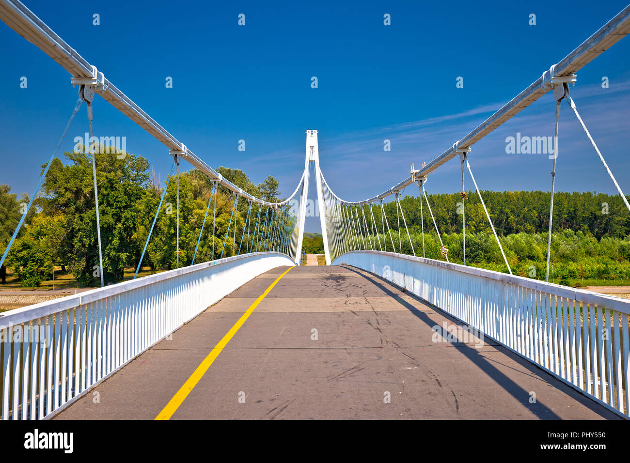 Drava river pedestrian bridge in Osijek, connecting Slavonija and Baranja regions of Croatia Stock Photo