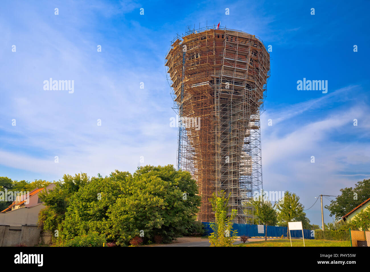 Vukovar water tower under reconstruction, symbol of war was hit with over 600 missiles but didn't fall, Slavonija region of Croatia Stock Photo