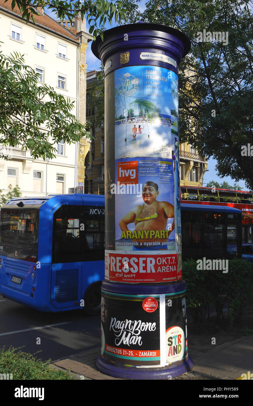 Morris Column, advertising column, Budapest, Hungary Stock Photo