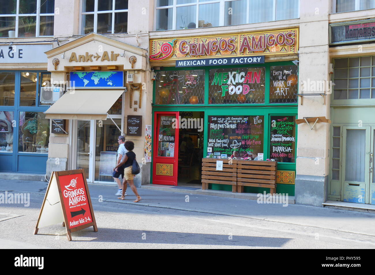 Mexican restaurant Gringos Amigos in Anker Koz, Anker Street, near Deak Ter, Budapest, Hungary Stock Photo