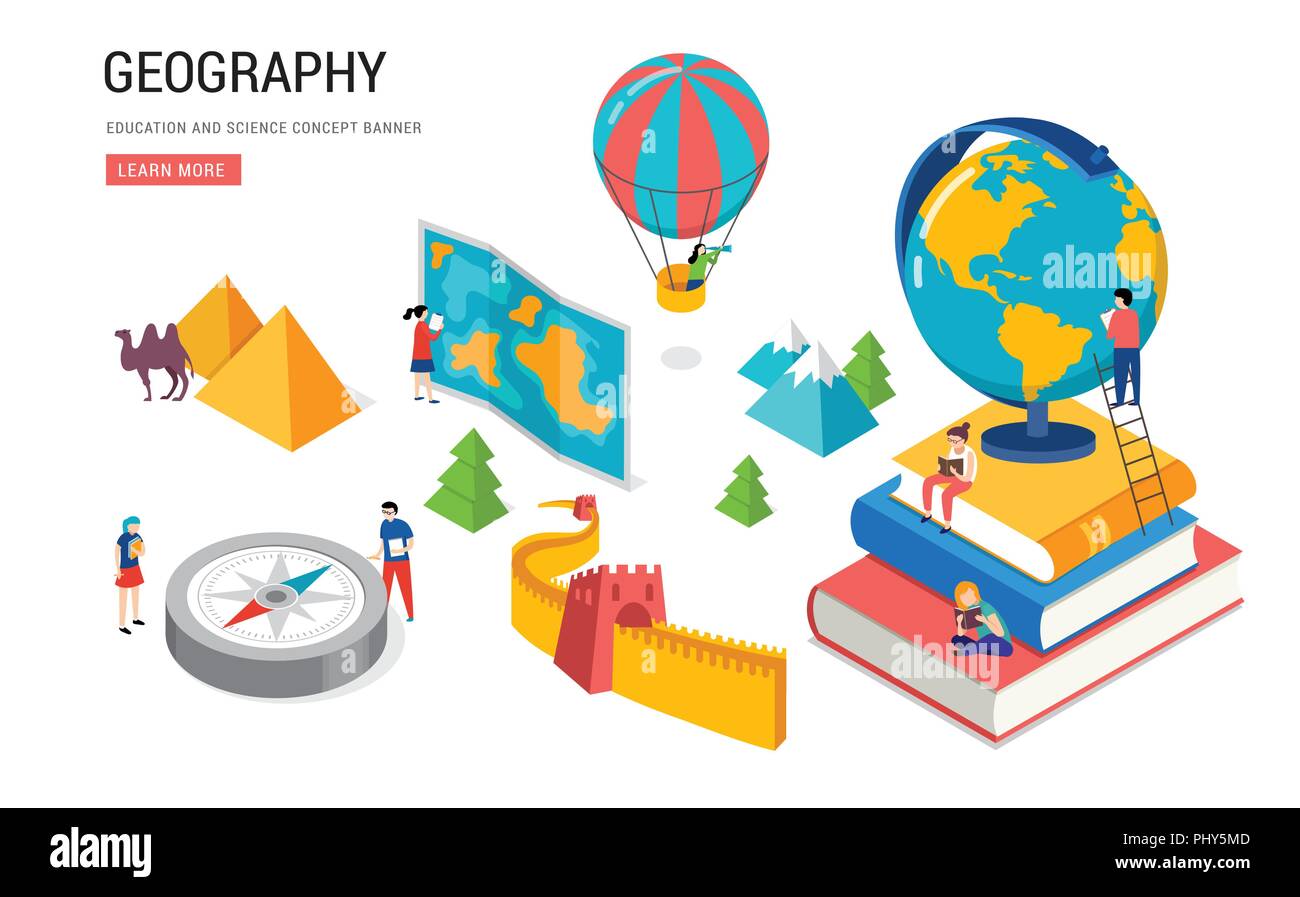 Geography class, school, college lesson. Vector isometric design Stock