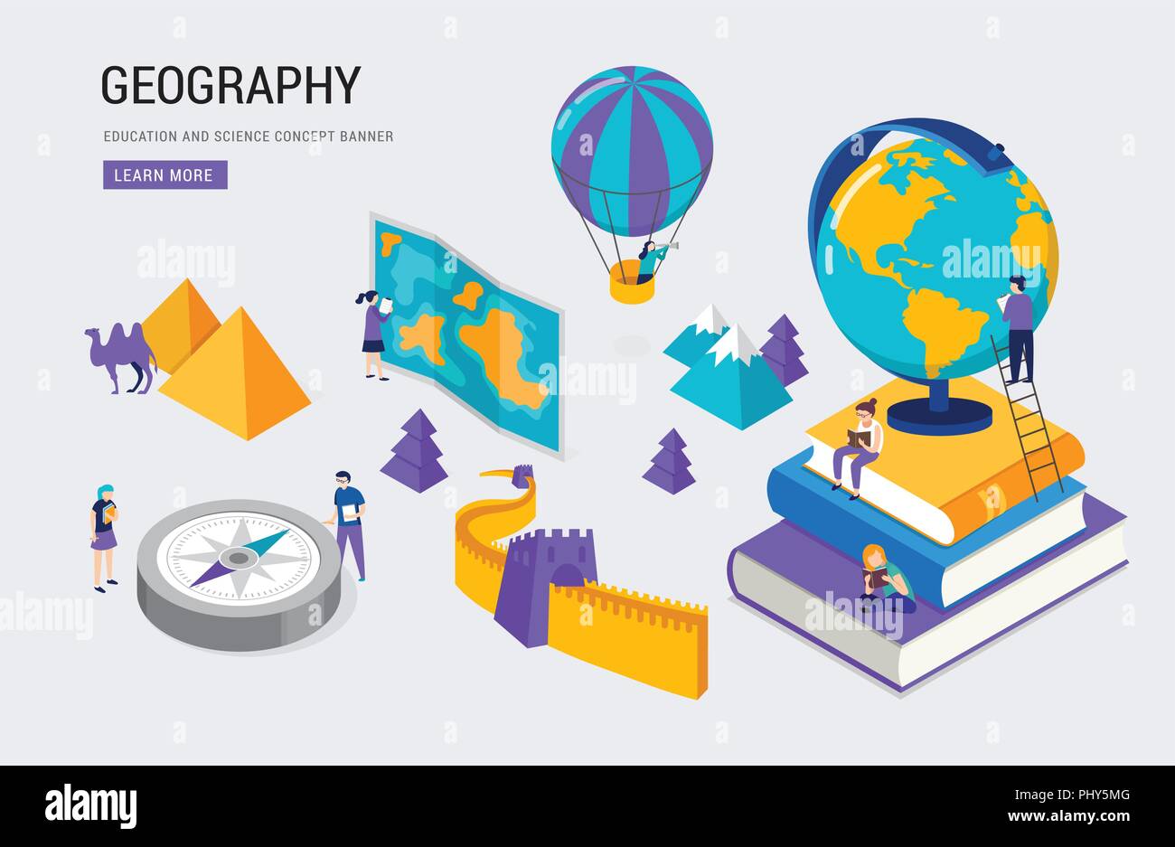 Geography class, school, college lesson. Vector isometric design Stock Vector