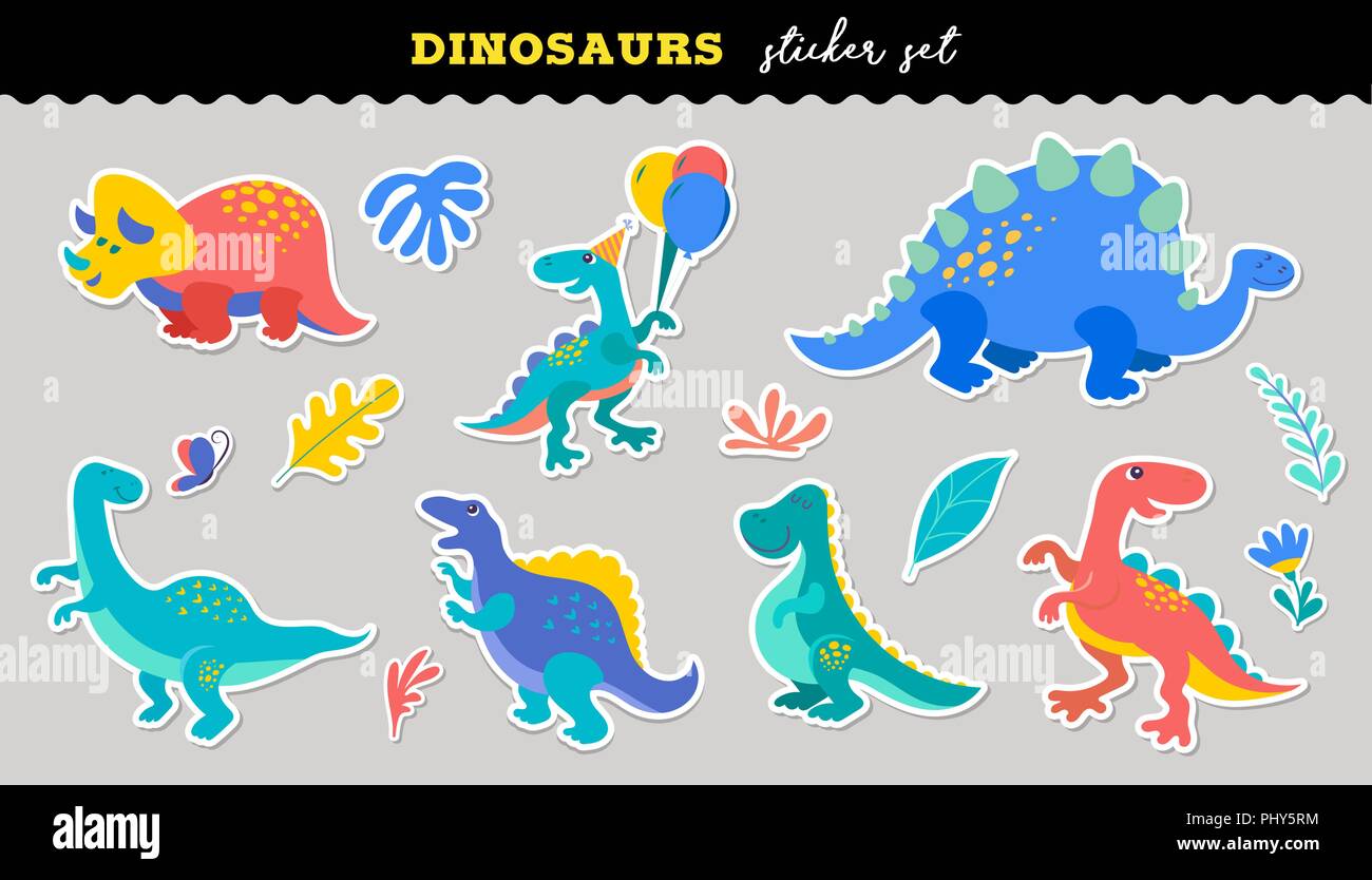 Cute Dinosaurs sticker collection, different types of prehistoric