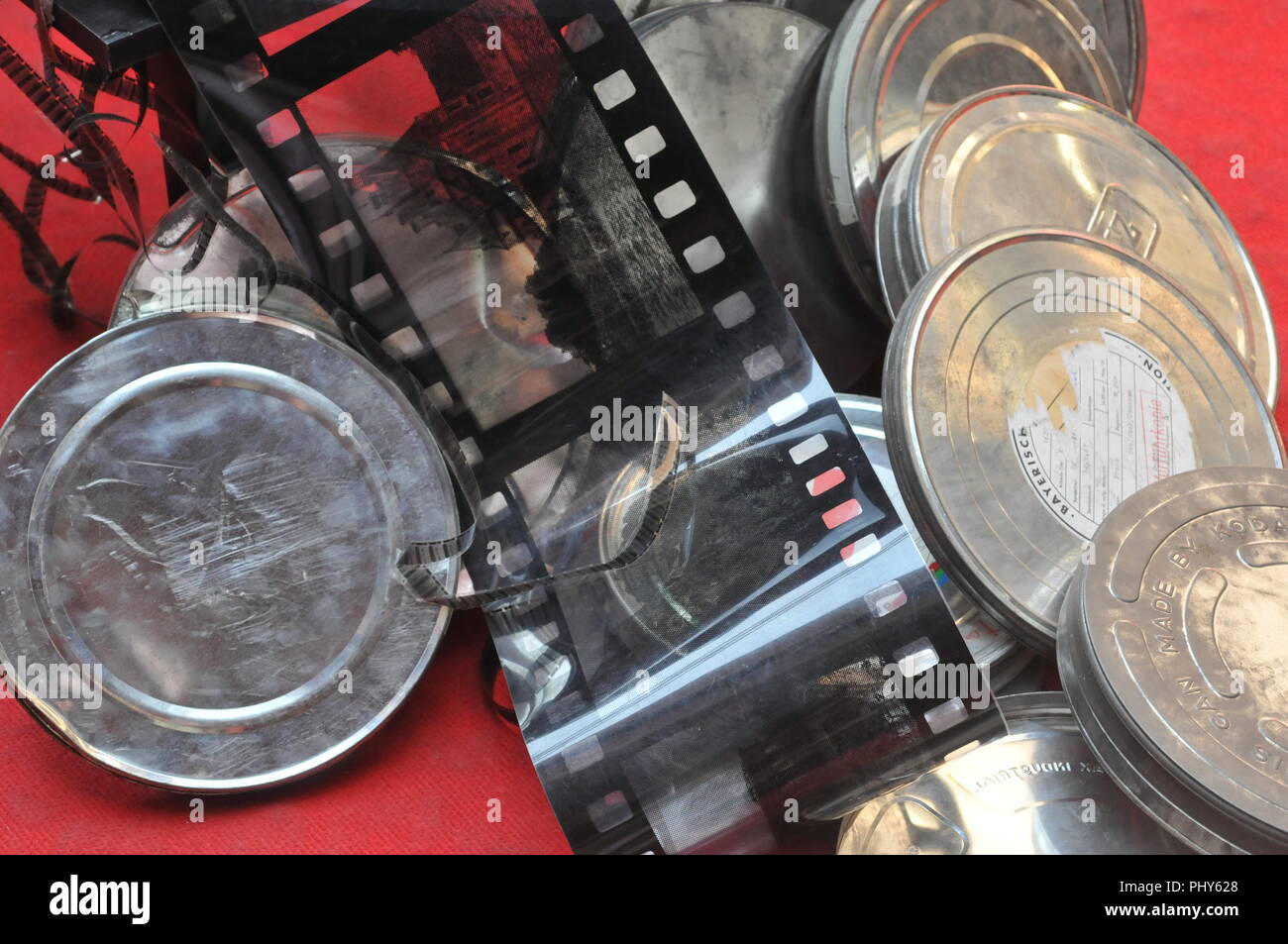 still-life of film strips and film accessories Stock Photo