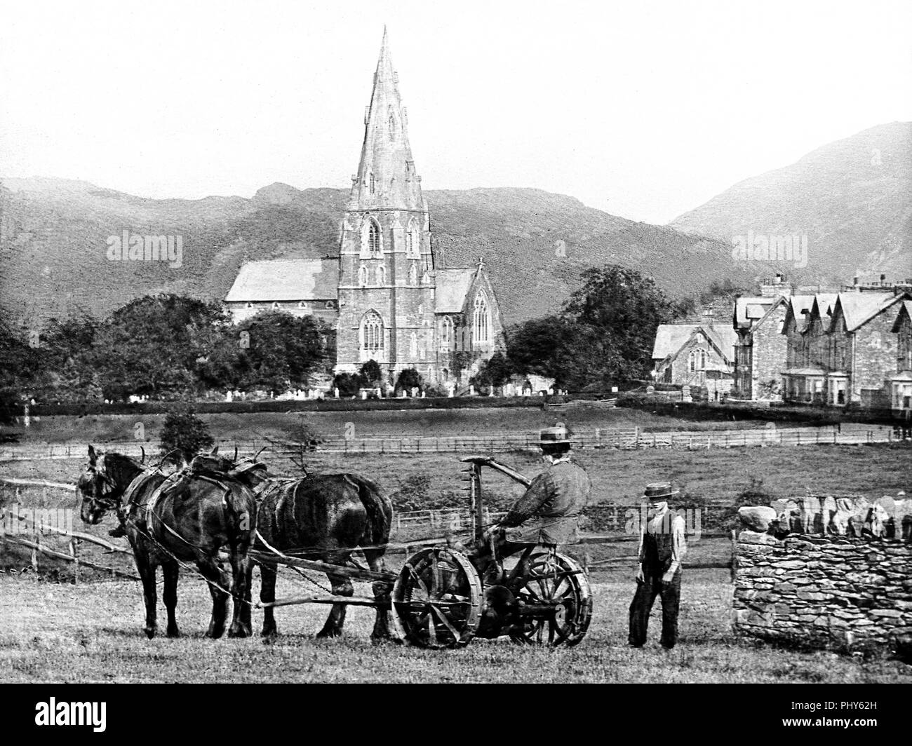 Farmer and Church, Ambleside, Victorian period Stock Photo Alamy