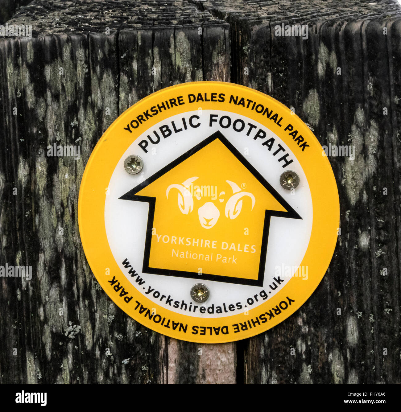 Public Footpath sign, Yorkshire Dales National Park. Stock Photo