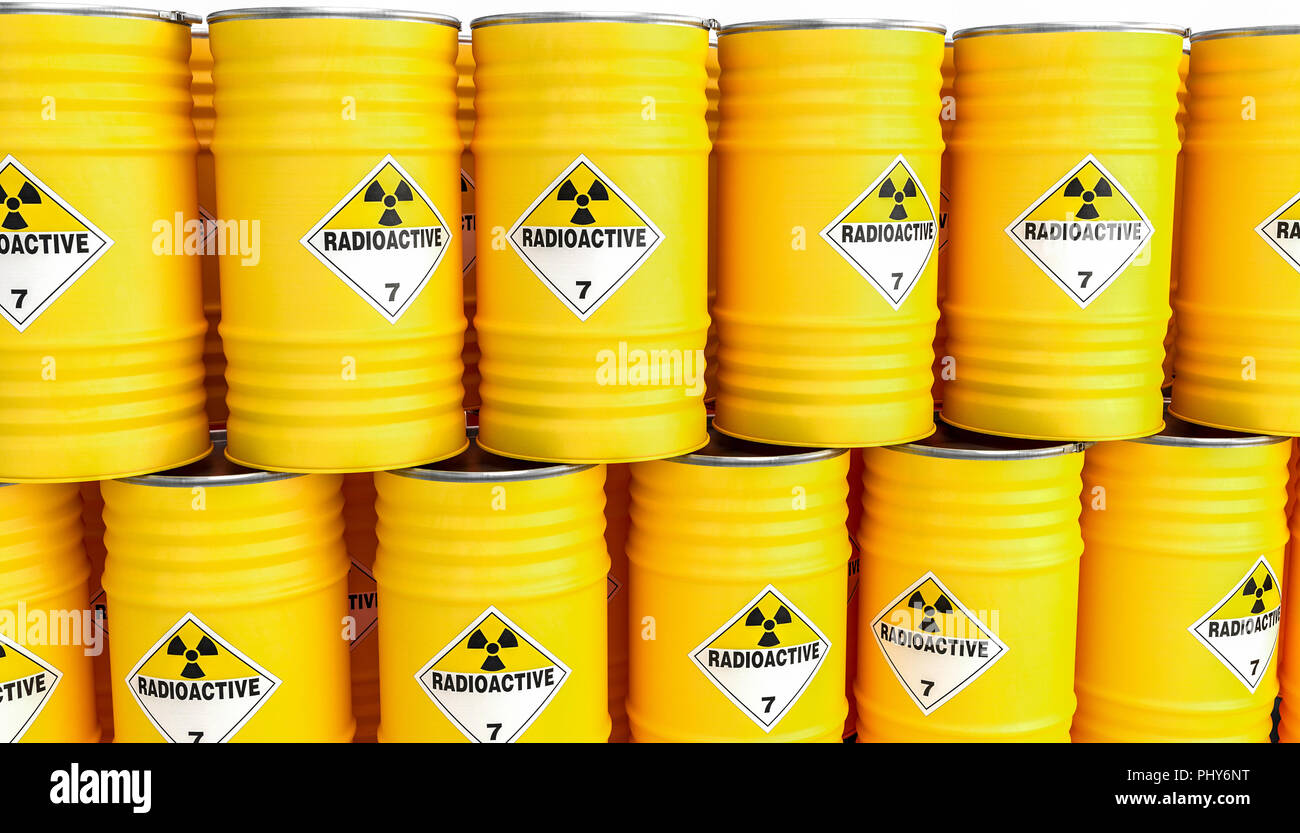 radioactive yellow barrel 3d rendering image Stock Photo - Alamy