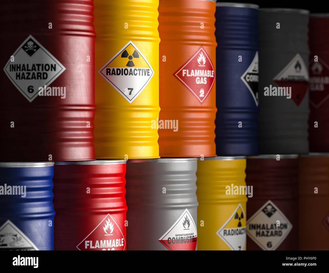 radioactive yellow barrel 3d rendering image Stock Photo