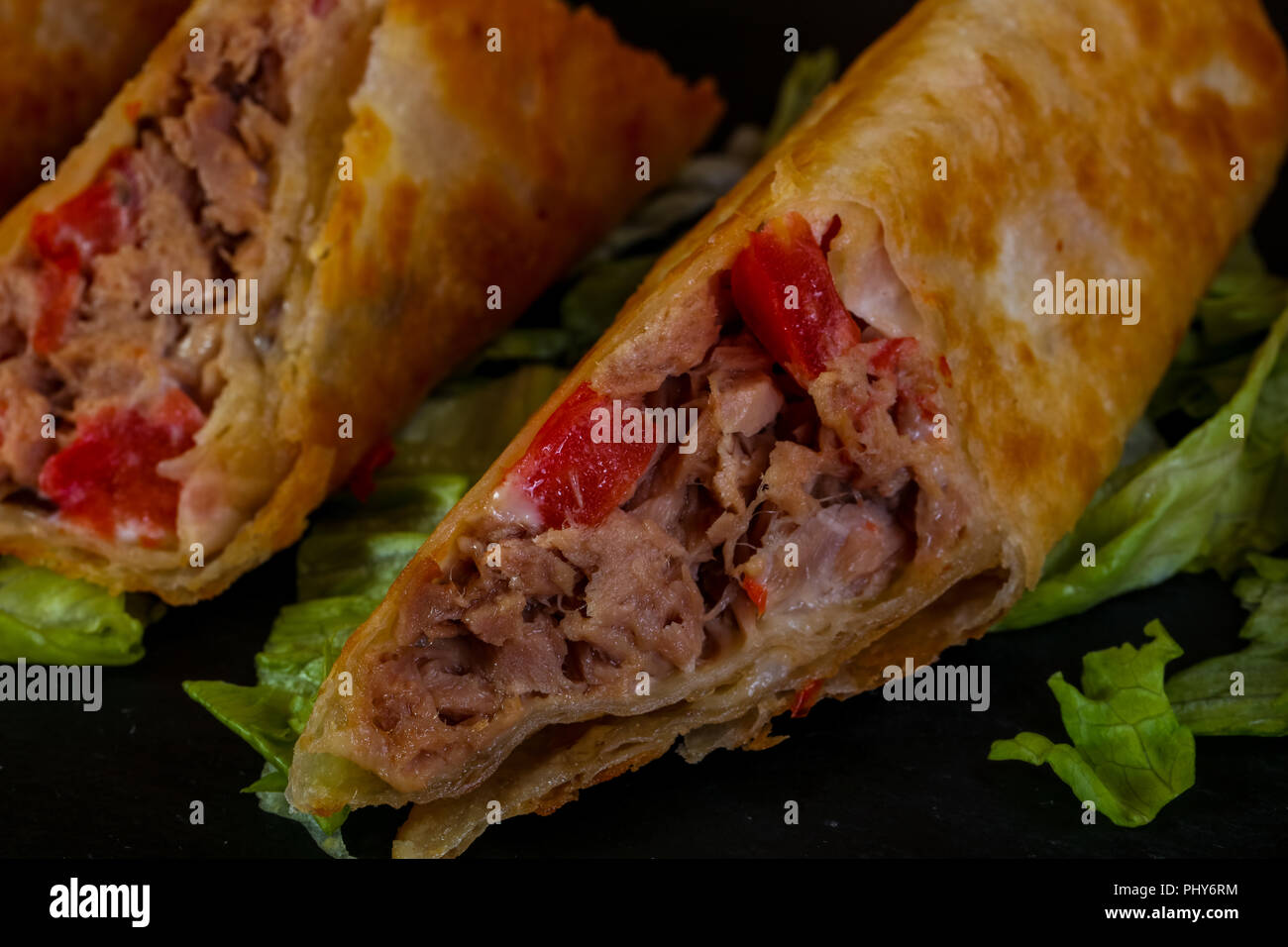 Hot Meat pastries with sauce Stock Photo Alamy