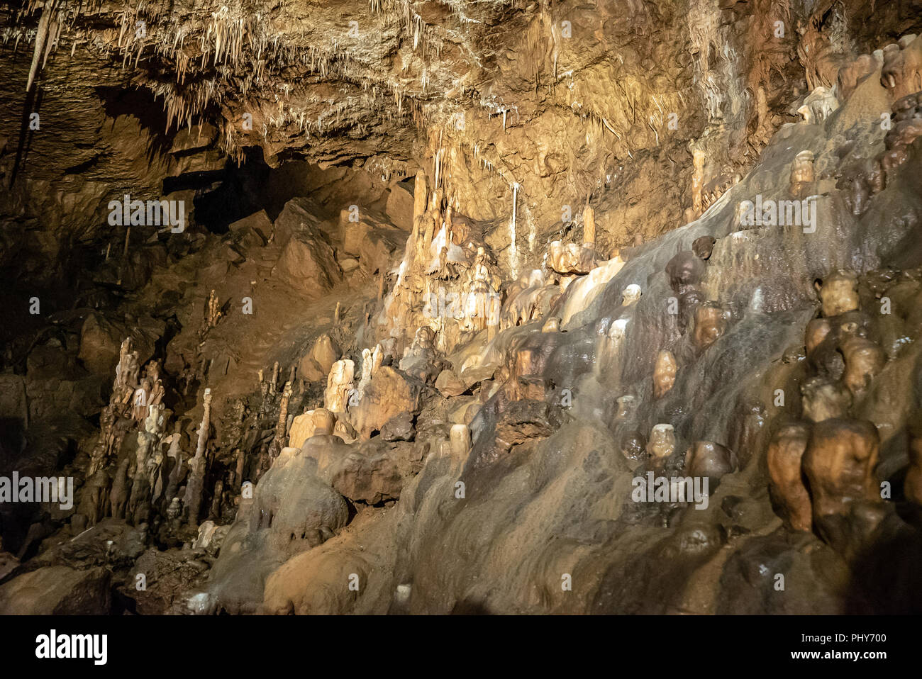 Limestone formations inside a cave Stock Photo