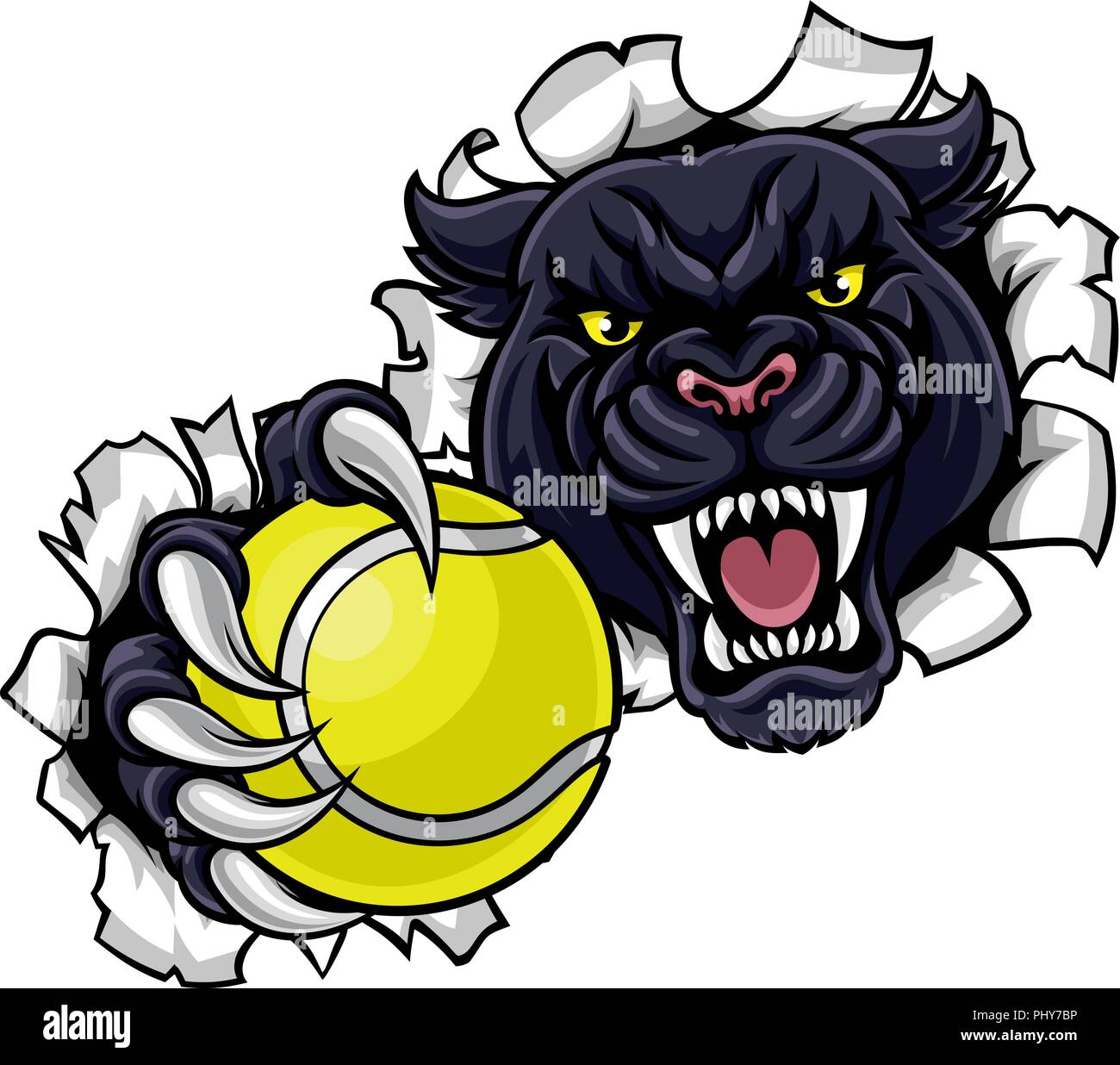 Black Panther Tennis Mascot Breaking Background Stock Vector