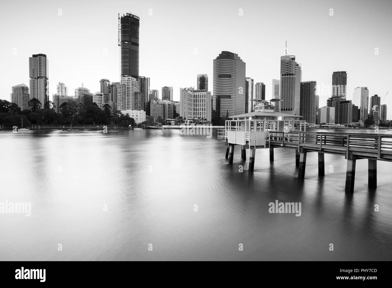 The city of Brisbane seen from the Kangaroo Point walkway. Stock Photo