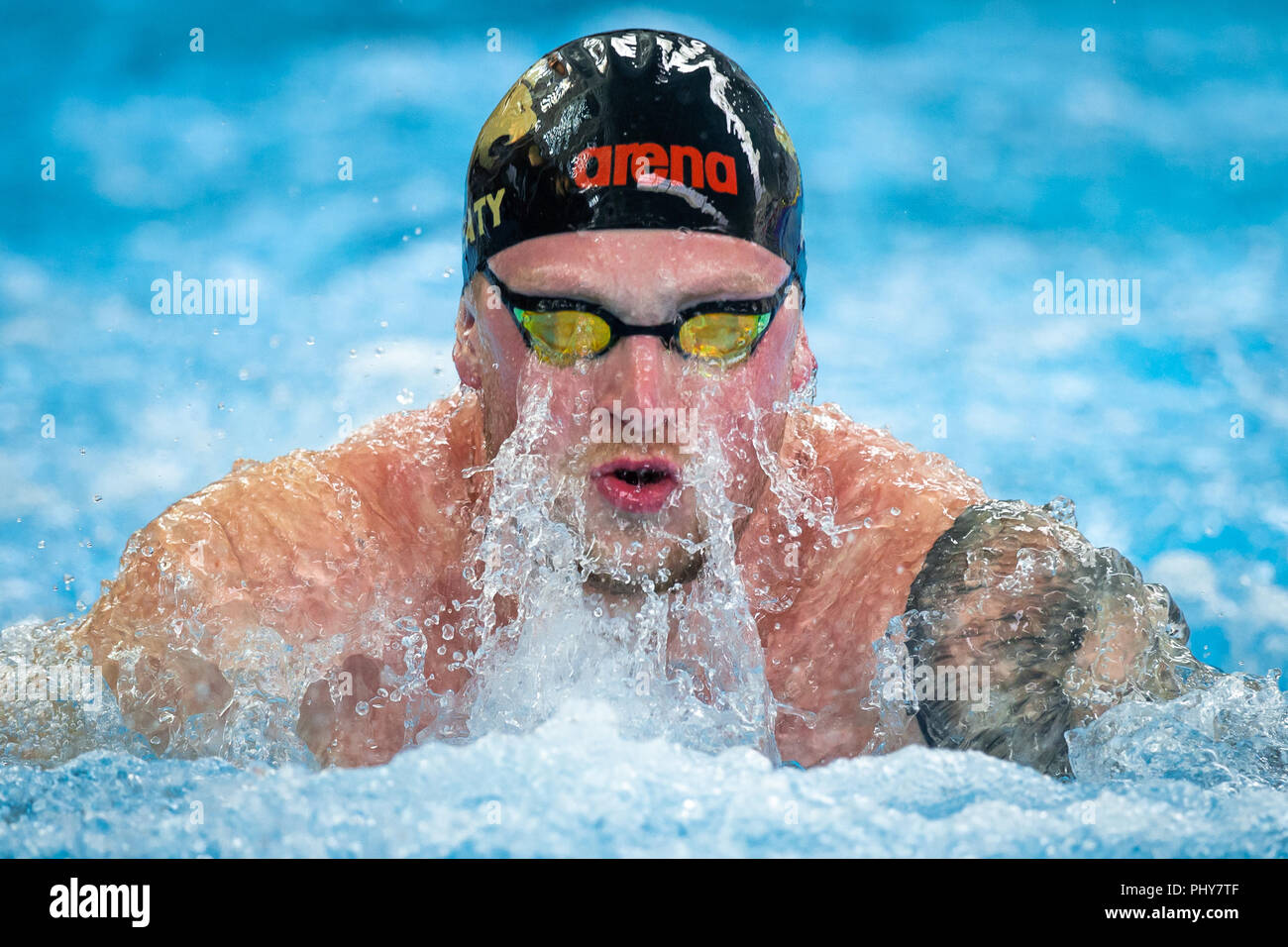 Adam Peaty of Great Britain trains ahead of the European championships  in Loughborough on May 10, 2018. Stock Photo