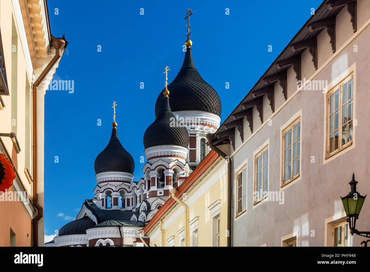 View of the domes of Alexander Nevsky Cathedral, Tallinn, Estonia Stock Photo