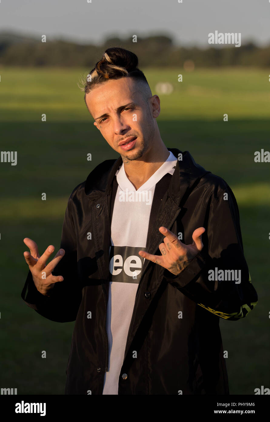 Dappy posing at Fairweather Festival at Sandown Airport on the Isle of Wight Saturday 1st September 2018 Stock Photo