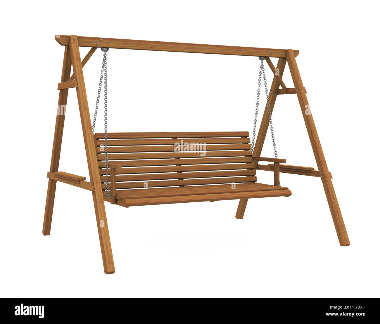 Wooden Garden Swing Seat Isolated Stock Photo Alamy