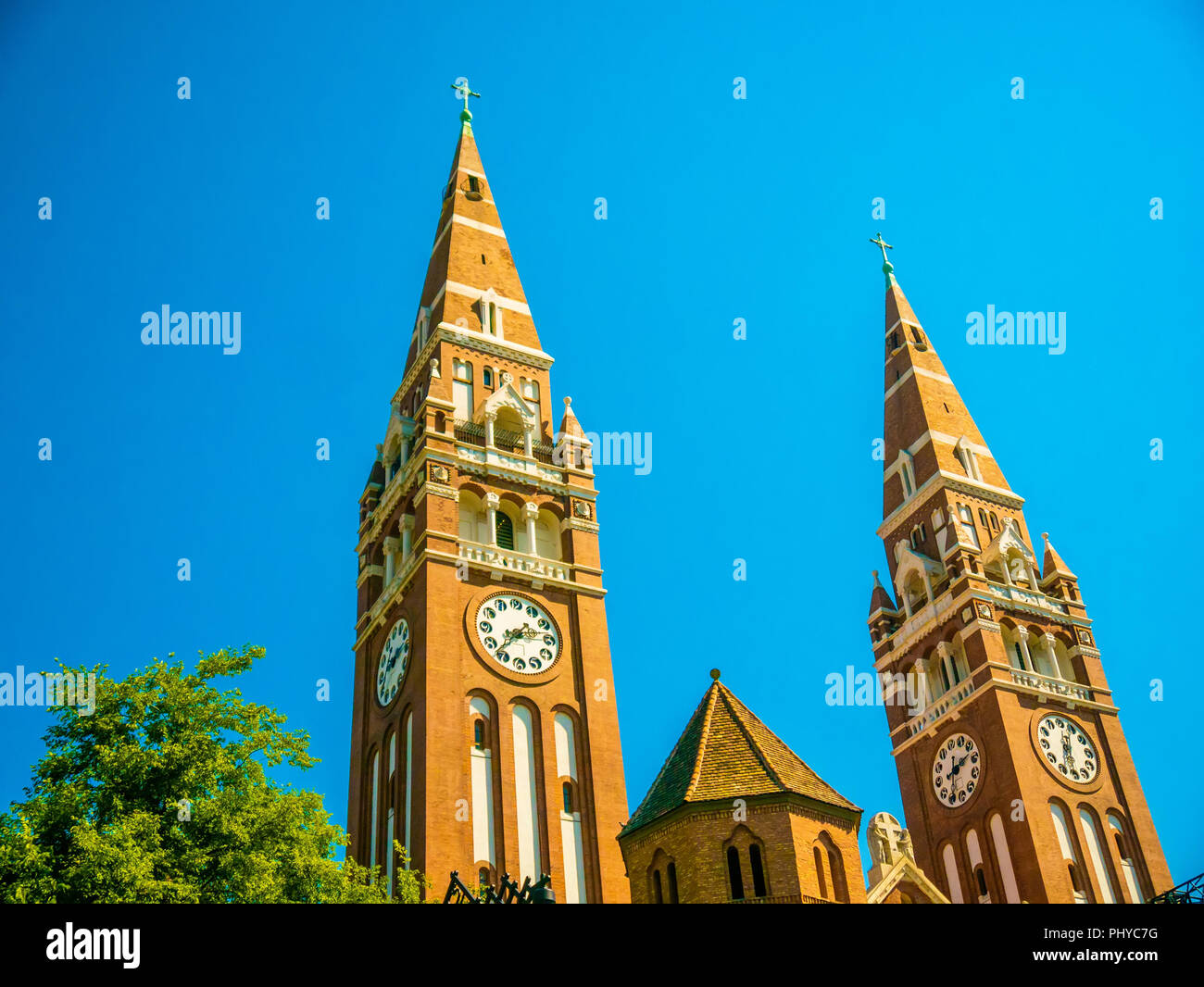 View on the historic Votive Church in Szeged, Hungary, Europe on a sunny day. Stock Photo