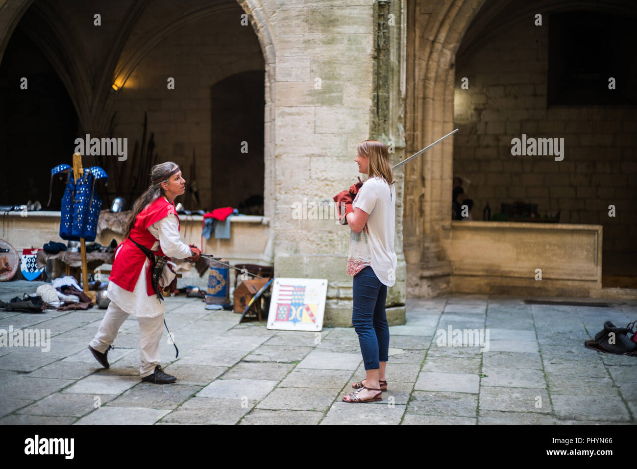 Swordplay in the castle, Tarascon, Provence, France, Europe Stock Photo