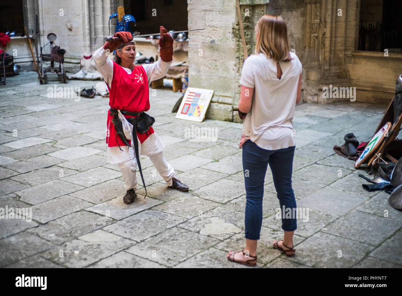Swordplay in the castle, Tarascon, Provence, France, Europe Stock Photo