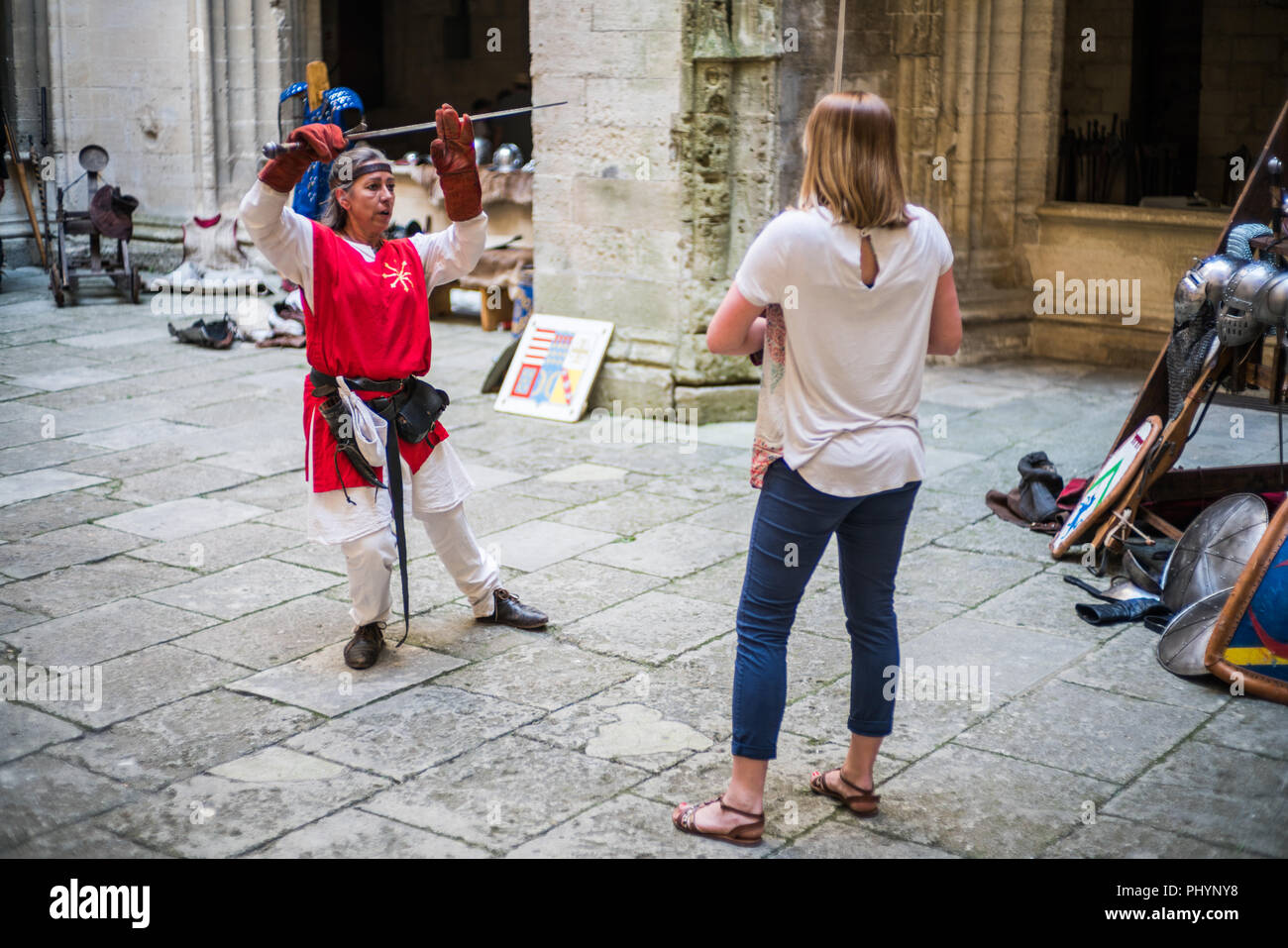Swordplay in the castle, Tarascon, Provence, France, Europe Stock Photo
