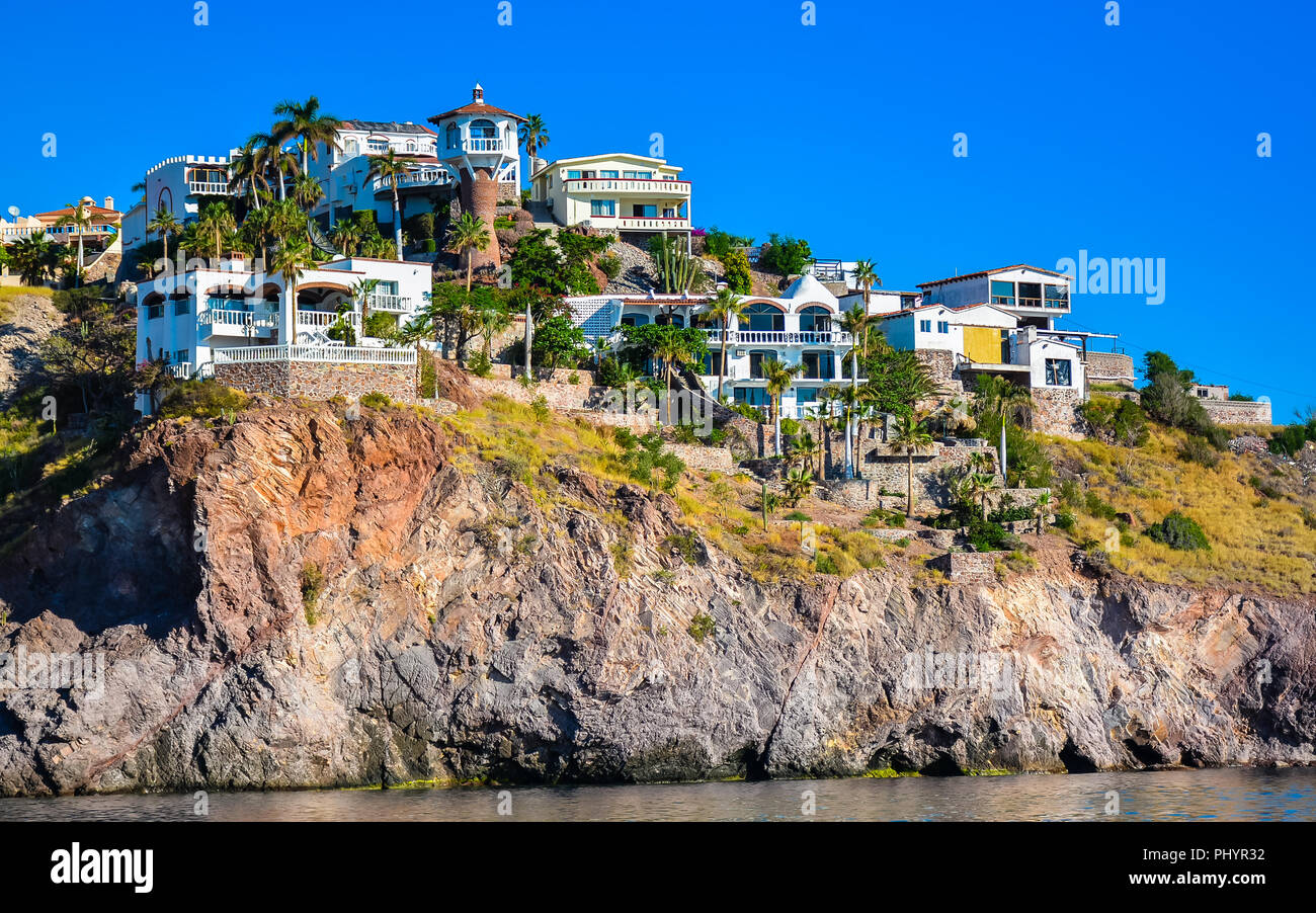 Luxury Homes on Hillside Overlooking the Sea of Cortez - San Carlos, Sonora, Mexico Stock Photo