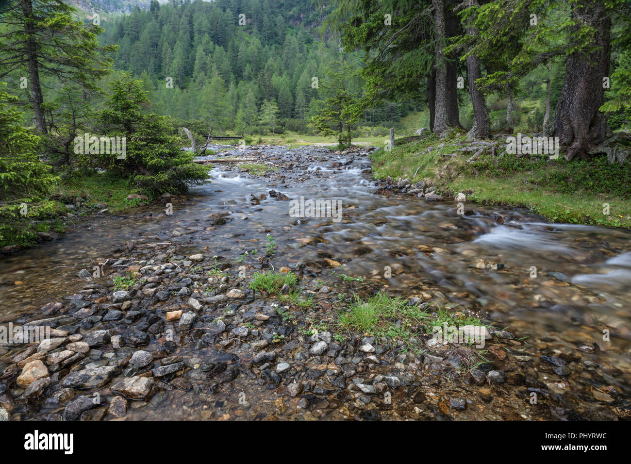 Little Creek in the Mountains, Duisitzkarsee, Obertal, Schladming, Styria, Austria Stock Photo