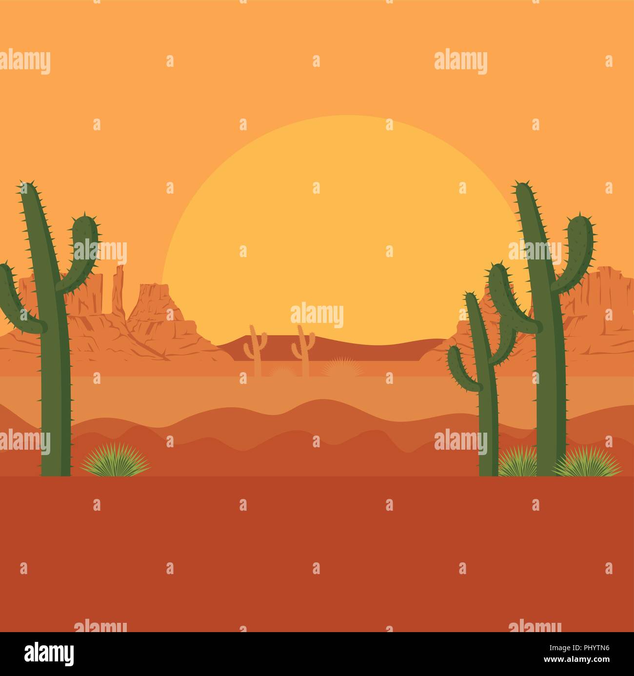 desert with cactus scenery vector illustration design Stock Vector ...