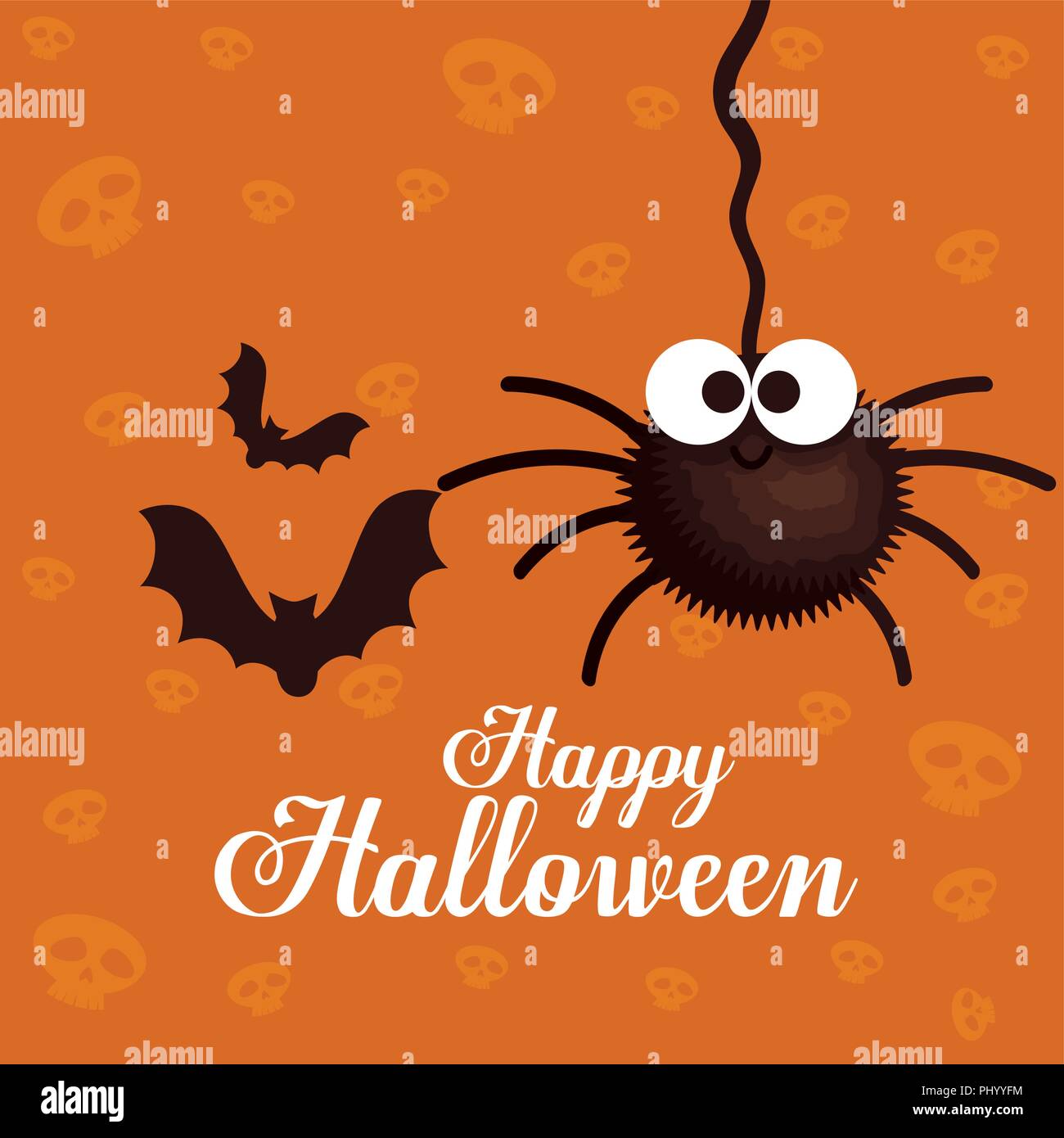 happy halloween card with spider and bats flying Stock Vector Image ...