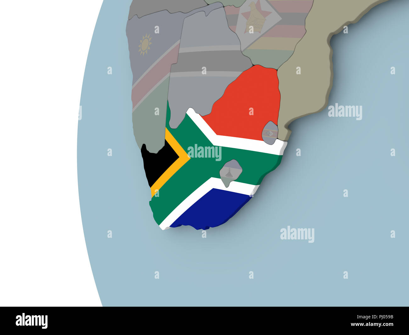 South Africa with embedded flag on political globe. 3D illustration ...