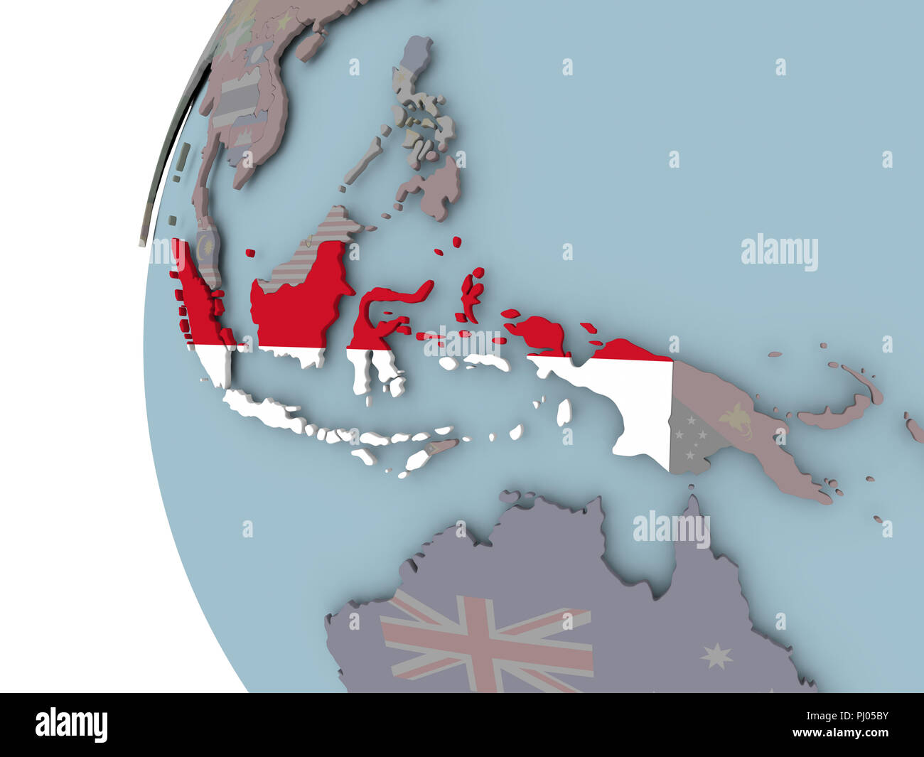Indonesia with embedded flag on political globe. 3D illustration. Stock Photo
